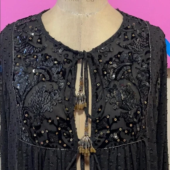 Zara Black Cut Velvet Sequin Baby Doll Top Jacket NWT